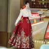 Nieuwe (feitian) Ming-dynastie Paardengezicht Rok Hanfu Womens Verbeterde Make-up Bloem Set Onsterfelijke Qi Oude Kleren Lente en Zomer