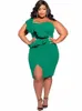 cm.yaya Plus Size Women Ruffles Shoulder Sleevel Bodyc Midi Dr 2023 Fi INS Curve Sexy Party Club Dres Vestidos 54KC#