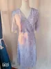 Été femmes Dr imprimé fleuri Lg Chiff soirée femme Vintage Maxi fête plage femme Dres décontracté bal violet Maxi G18B #