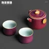 Teaware Sets Yuzhou Jun Kiln Red Jade A Pot And Two Cups Companion Tea Set Original Mine Glaze Personalized Family Brewing