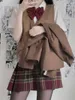 Fashion Coffee Brown JK Blazer Kobiet mundur płaszcza anime Krótka czerwono plisowana spódnica Summer Spring Girls School Mundurs 240325