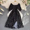 Yuoomuoo 2023 New Summer Romantic Floral Print Women Dr Elegant Puff Sleeve Elastic Waist Party Vestidos Vacati Lady Robe v2ch＃