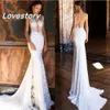 Prachtige Witte Boho Strand Bruiloft Dres Kant Applicaties Zeemeermin Bruid Gewaad Sexy Illusi Butts Bruidsjurken Vestidos De Noiva H56y #