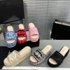 Designer Dames Sandalen Echt C letter Leer Damesschoenen met dikke zool Luxe merk geborduurde randslippers Mode Hoge kwaliteit Indoor Casual schoenen