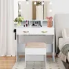 Hårtorkar Funkoco Vanity Desk med spegel LED -lampor Makeup Vanity With Power Outlet och hårtork Rack toalettbord Set 240329