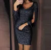 2024 Nya kvinnor Sexiga Dres glitter glittrande paljett Tassel ärmar V Neck Club Mini Skinny sundr elegant damparty Dres P2HY#