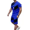 Erkek Trailsits Egzersiz Kıyafet Yaz Spor Takım O ile Outk T-Shirt Elastik Drawstring Bel Şortları Renk Bloğu Tasarım Erkekler için