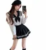 Japonais coréen filles JK uniformes ensembles quotidiens costumes de marin noir poisson rouge noeud marine col hauts taille haute jupes plissées femmes x2lh #