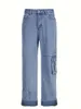 Jeans da donna Pantaloni cargo stile americano Y2K streetwear larghi Tasca grande su un lato singolo Design asimmetrico Denim a vita bassa