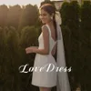 Lovedr Mini Short Wedding Dres Square Necking Bing Fitted Bodice Elegant Partys Bride Dres Vestidos de Novia V2DV#