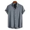 Men's Casual Shirts Men Shirt Solid Color Single-breasted Stand Collar Summer Simple Short Sleeve Top For Daily Wear