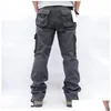 Männer Hosen Herren Overalls Cargo MTI Taschen Taktische Arbeit Casual Pantalon Hombre Streetwear Armee Gerade Hosen Drop Lieferung Appa Dhgrr