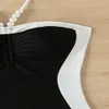 2024 new black and white color block neck hanging jumpsuit for womens triangle beach bikini