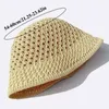 여름 모자 라운드 탑 버킷 모자 넓은 갈색 해변 모자 접이식 니트 중공 수제 선 샤이드 모자 240329
