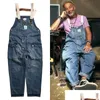 Jeans da uomo Uomo morto tuta di jeans blu Pantaloni cargo da lavoro Old School Easy Chic Worker Pantaloni con bretelle Mti-Pocket Uomo Casual Dad Drop De Dhqbu