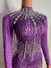 women Sexy Rhinestes Purple Tassel High Neck Short Dr Birthday Prom Celebrati Crystals Dr Latin Dance Fringe Costume l4sC#