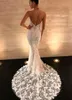 New Mermaid Wedding Dresses 2024 V Neck Long Sleeves Full Lace Appliques Front Split Sheer Sweep Train Backless Plus Size