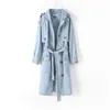 Bleu Lg Denim Trench-Coat avec ceinture Style simple boutonnage pour femmes Veste en jean à col rabattu Printemps Automne Hiver Nouveau T6vp #