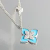 Necklaces Four Leaf Clover Diamond Sapphire Double Chain Sweater Chain 18K Gold Plating Pendant Necklace 90cm