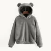 women's Pullover Lg Sleeve Fleece Sweatshirt Warm Bear Shape Fuzzy Hoodie Sweater Pullover 64di#