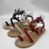 Sandálias verão novas sandálias romanas mulheres dedo do pé redondo rendas simples tecer resistente ao desgaste sapatos de comércio exterior designer h240328