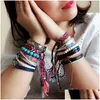 Identificação 12 Cores Bohemian Luxury Designer Jóias Mulheres Meninas Mticolor Corda Trançada Pulseira Estilo Nacional Handmade Adjustab Dhh5P