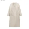 Women's Trench Coats ZVRI 2023 Womens Long Knee Loose Double Pocket Wool Double sided CoatL2403