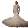 Sirena Matrimonio africano Dr Collo alto Illusi Perline Perle Maniche Lg Tiered Ruffles Abiti da sposa Nuovi Abiti da sposa z096 #