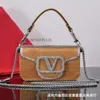 Äkta Vlogoo Bag Crystal Woman Valens Tino Diamond Small Bags Top Shiny 2024 Lady Event Purse New Square Crossbody Chain Leather Womens Underarm KM7W