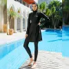 Vêtements 2023 Nouveaux maillots de bain musulmans solides à manches longues Femmes de maillot de bain burkini 3 pièces Pant