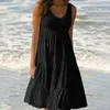 Casual Jurken Strand Zonnejurk Oversized Losse Voor Vrouwen Effen Kleur Mouwloze Ruches Mini Jurk 2024 Vrouwelijke Vestidos