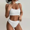 Women's Swimwear Sexy Solid Yellow Bikini 2024 Mujer High Cut Pleate Womens Swimsuit Separate Beach Bathing Suit High Waist Swimwear Biquini New T240328