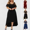 Kobiety w Plus Size Dr wysoki talia w stylu podmiejskiego Dr krótkiego rękawu Nieregularny rąbek dr vintage x80k#