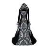 Kvinnor Gothic Dr LG Sleeve Retro Printing Cloak Dr Solid Colors Vintage Hooded Party Witch Dr Festival Cosplay Costume S8ET#