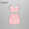 Vestidos casuais sexy verão couro midi vestido rosa espaguete cinta bodycon pu duas peças outfits nightclub festa mini moda feminina