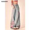 Coreano Vintage Y2K Perna Larga Baggy Denim Calças Fi Mulheres Casuais Calças de Cintura Alta Borboleta Imprimir Azul Jeans Retos s4HX #