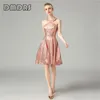 Casual Dresses DMDRS | Champagne Rose paljetterad prom klänning kort midi aftonklänning formellt tillfälle för kvinnor ärmlös mantel de soriee