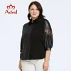 Astrid Damenhemd 2023 Lg Sleeve Cut Out Plus Size Pu-Leder Top Frau Kleidung Fi Stitching Design Weibliches T-Shirt J6T9 #