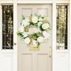 Fleurs décoratives 45cm couronne d'hortensia blanche porte suspendue Simulation artificielle printemps/été guirlande pour la décoration de jardin à la maison