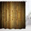 Dusch gardiner grön bambu landskap gardin krok badtillbehör set fjäder växt hem dekor tyg badrum