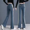 Jeans para mujer Diseño gradiente azul retro micro acampanado pantalones de mezclilla 2024 femenino de cintura alta nalgas levantadas largas