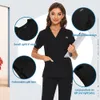 Uniforme médical d'infirmière unisexe, couleur unie, hauts de gommage pour femmes, uniforme d'infirmière décontracté, chemise clinique à col en V, vêtements de travail pour médecin 51b2 #