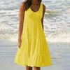 Casual Kleider Strand Sommerkleid Übergroße Lose Für Frauen Einfarbig Ärmellose Rüschen Mini Kleid 2024 Weibliche Vestidos