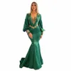 Luksusowe piękne kobiety proste satynowe głębokie V-deck Lg Dres Sexy LG Sleeve Evening Dres 2023 Summer Fi FI 2023 H0F8#