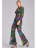 Kvinnors tvåbitar byxor fickor Floral Sequin Matching Set Nightclub Blazer och Flare Pant Sweetwear Fashion Spring Party Club Outfit 2024