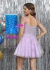 Lilac Tulle Aptique Lace Bridesmaid Dres short a line Criss Cross Backl Wedding Party