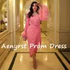 aenyrst Pink V Neck Feathers Saudi Arabia Evening Dres Mermaid Lg Sleeves Prom Party Dr Tea Length Formal Ocn Gowns n4Yw#