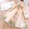 Broderi Flower Elegant Kids Princess Dresses For Girls Spring Autumn Long Sleeve Children Wedding Party Gowns Baby Vestidos 240318