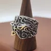 Clusterringen BOCAI S925 Zilver Prachtig vervaardigde Vijfpuntige Ster Draak Patroon Bloem Brede Rand Ring Voor Vrouwen Fashiona Sieraden