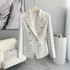 Women's Suits JUNE LIPS 2024 Spring White Long Sleeved Retro Woolen Slim Fit Small Suit Plaid Coat High Quality Wholesale